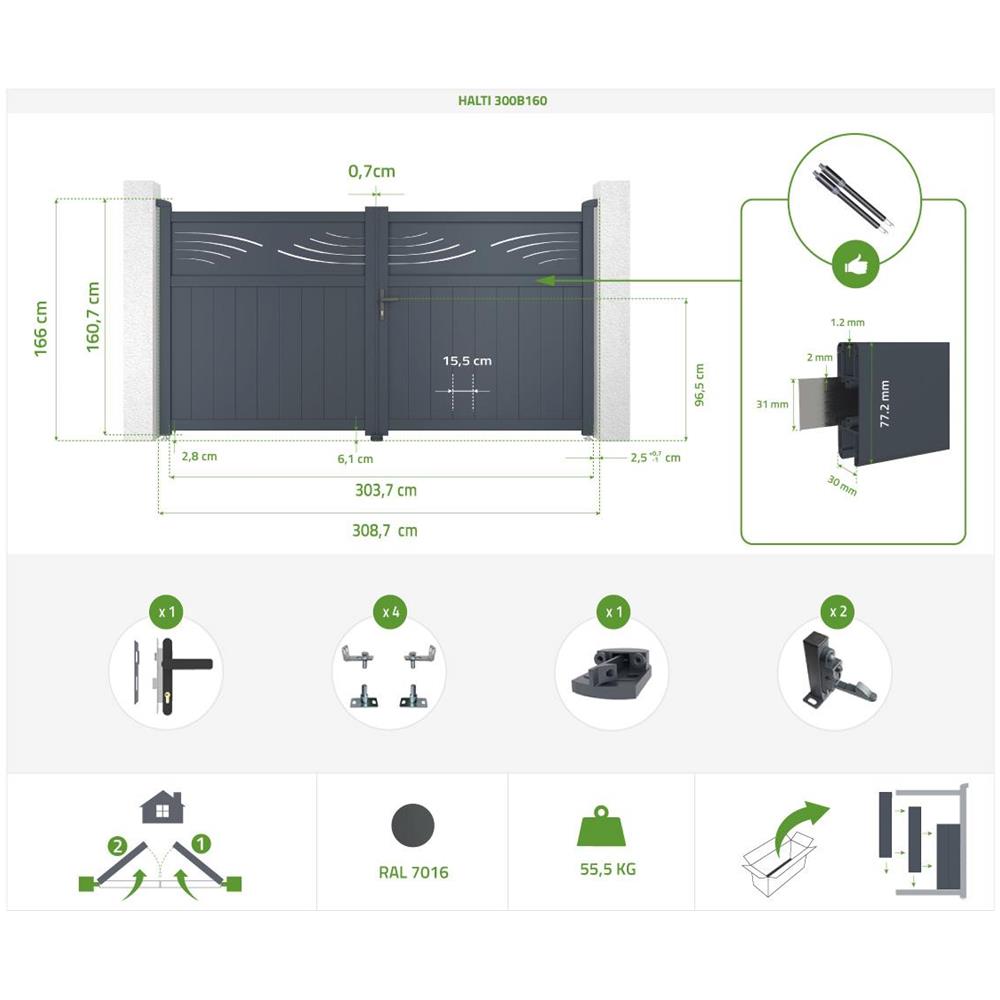 Cancello A Battente In Alluminio 3m Halti 300b160 - Foto 8