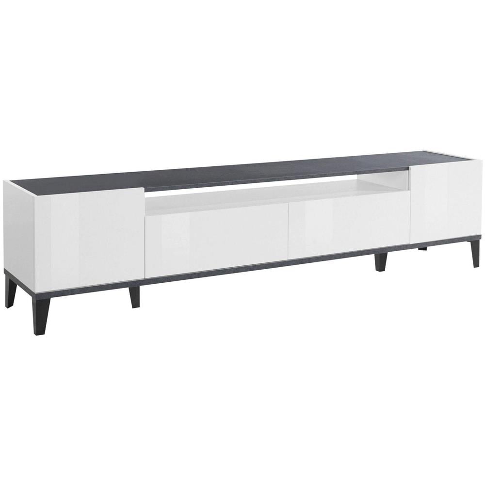 Mobile Porta Tv Raffaele, Credenza Bassa Da Soggiorno A 2 Ante, Base Porta Tv, 100% Made In Italy, Cm 200x40h47, Bianco Lucido E Ardesia - Foto 2
