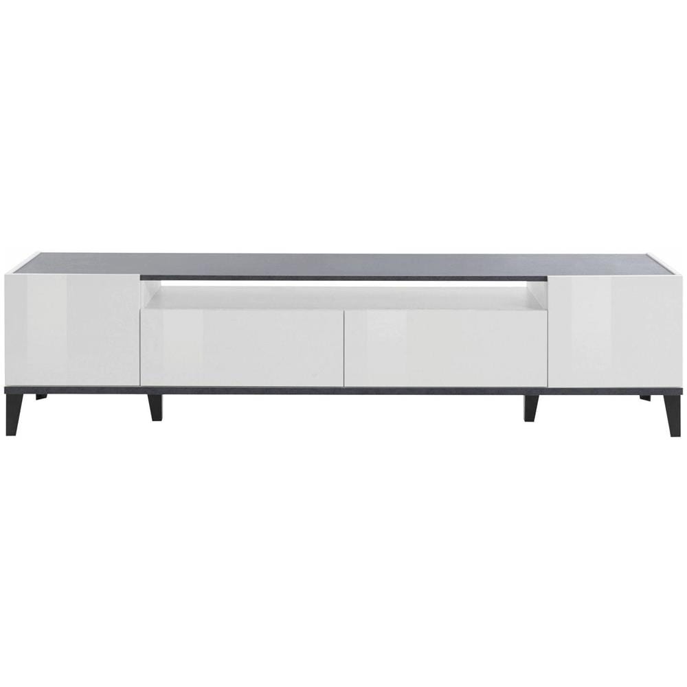 Mobile Porta Tv Raffaele, Credenza Bassa Da Soggiorno A 2 Ante, Base Porta Tv, 100% Made In Italy, Cm 200x40h47, Bianco Lucido E Ardesia - Foto 4