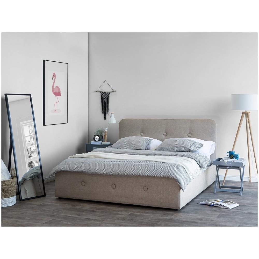 Letto Matrimoniale In Tessuto Beige Con Contenitore 140 X 200 Cm Rennes - Foto 2