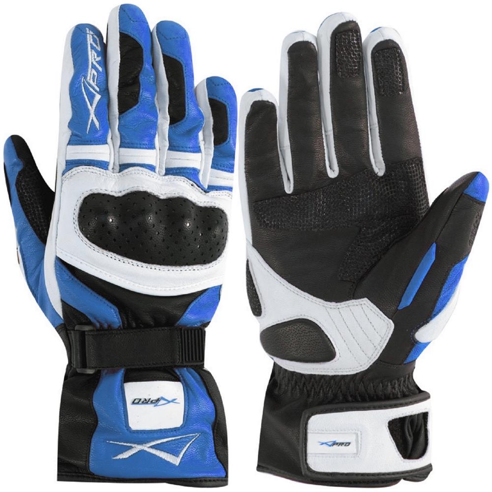 Guanto Sport Moto Pelle Corto Foderato Protezioni Imbottito Bianco / blu Xs - Foto 1