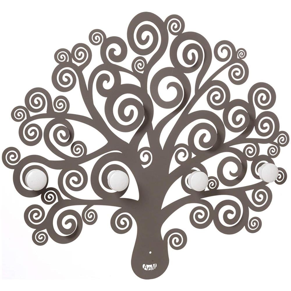 Appendiabiti Da Parete Albero Della Vita 40x177 Cm, In Ferro Con Pomelli In Legno, Design Decorativo Italiano Colore Fango - Foto 1