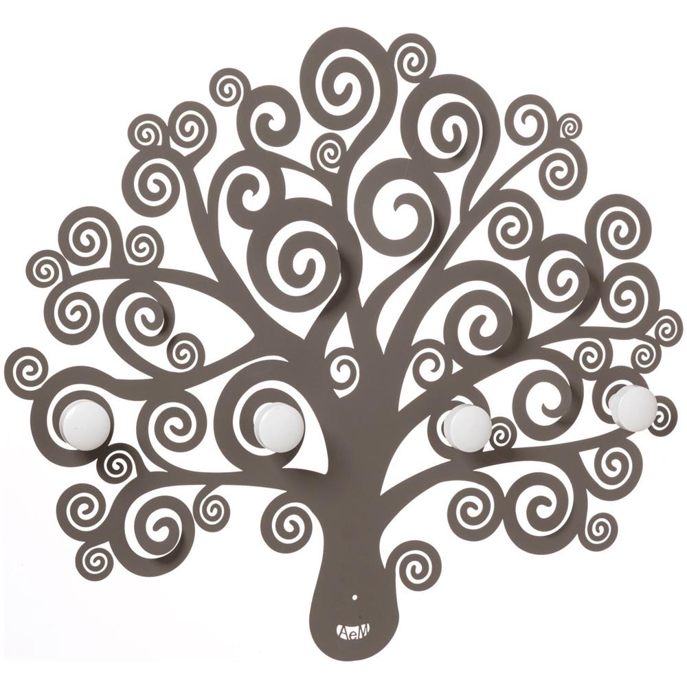 Appendiabiti Da Parete Albero Della Vita 40x177 Cm, In Ferro Con Pomelli In Legno, Design Decorativo Italiano Colore Fango - Foto 2