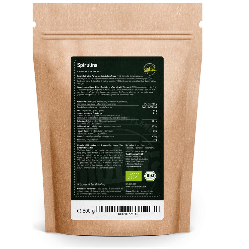 Spirulina In Polvere Bio - 500g - Alghe Blu - Polvere Di Alghe - Confezionato E Controllato In Germania (de-eco-005) - Foto 2