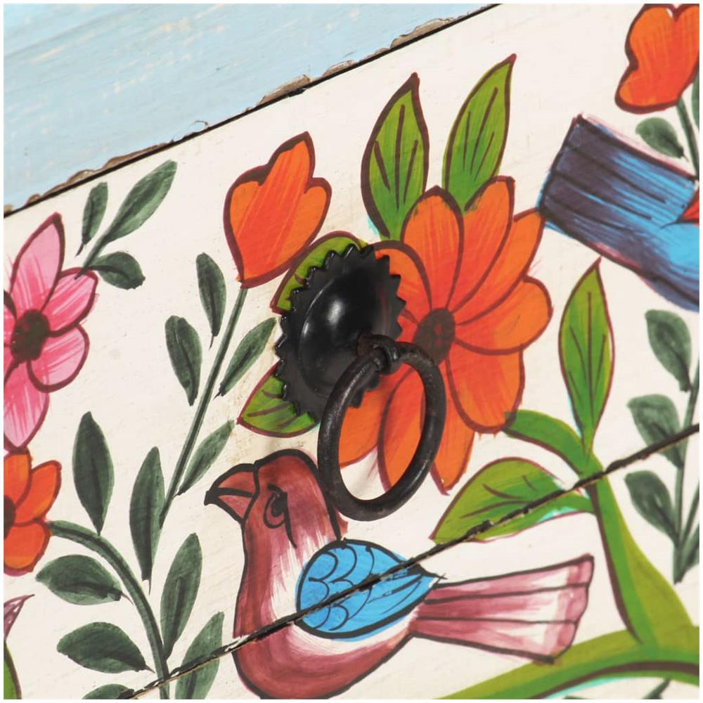 Comodino Dipinto A Mano 40x30x50 Cm In Legno Massello Di Mango - Foto 2