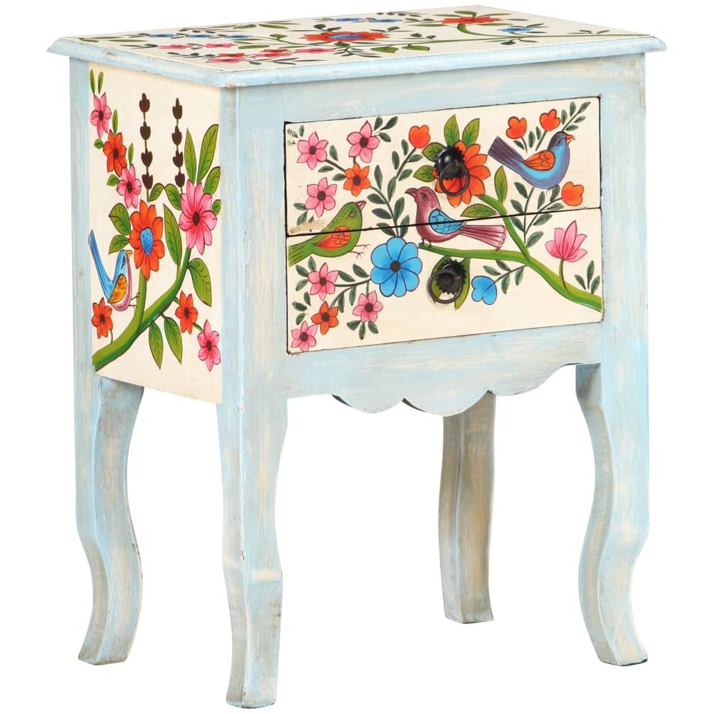Comodino Dipinto A Mano 40x30x50 Cm In Legno Massello Di Mango - Foto 8