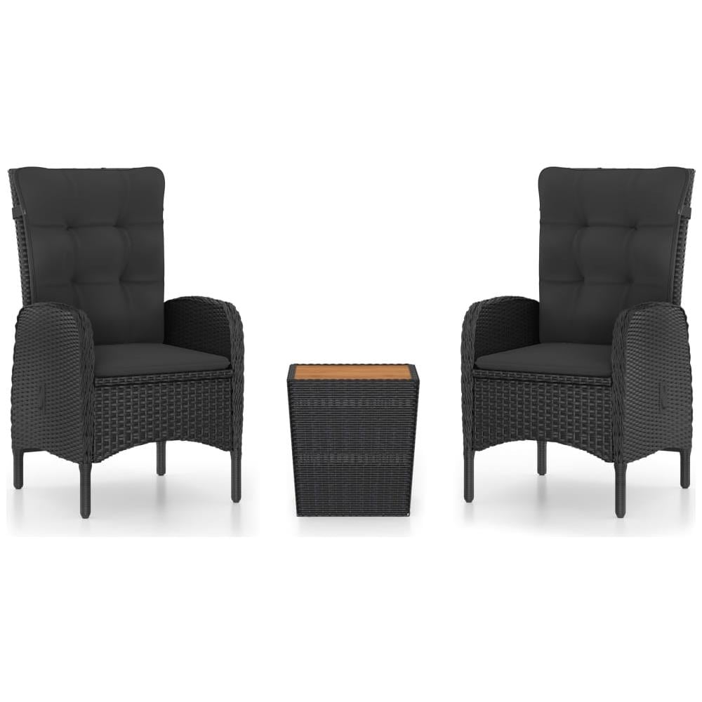 Set Da Bistrot Per Giardino 3 Pz In Polyrattan E Acacia Nero - Foto 1