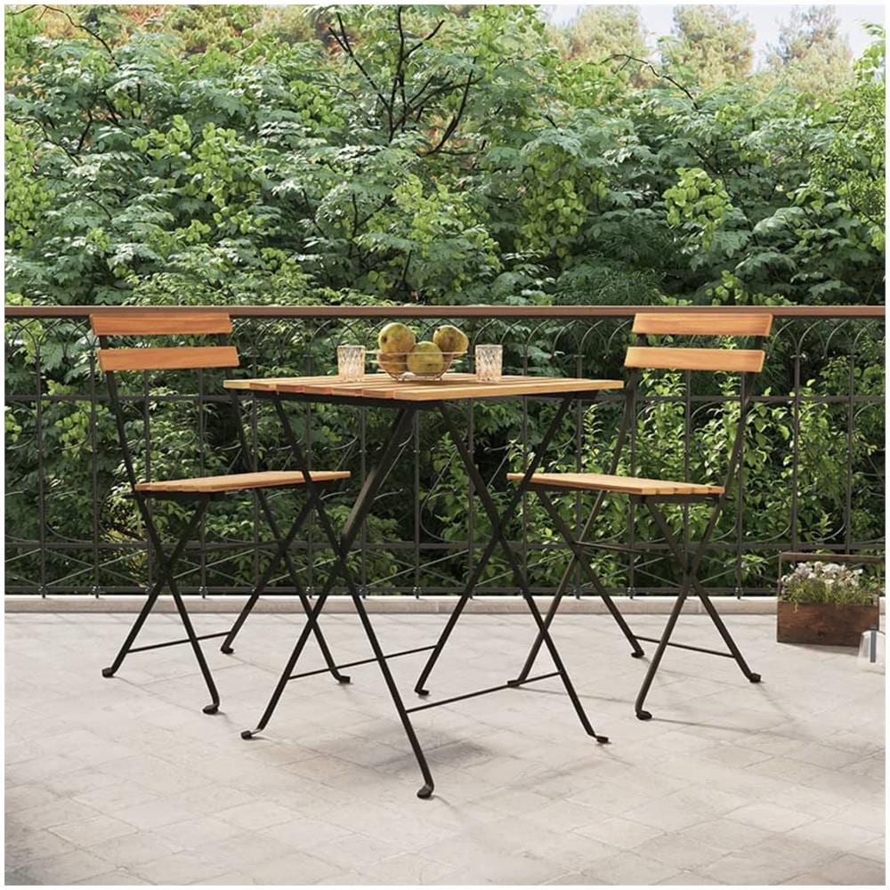 Set Bistrò Pieghevole 3 Pz In Legno Massello Di Teak E Acciaio - Foto 1