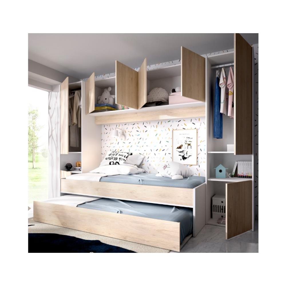 Letto A Scomparsa Con Ponte 90 X 190 Cm Rovere E Bianco - Selena - Foto 2