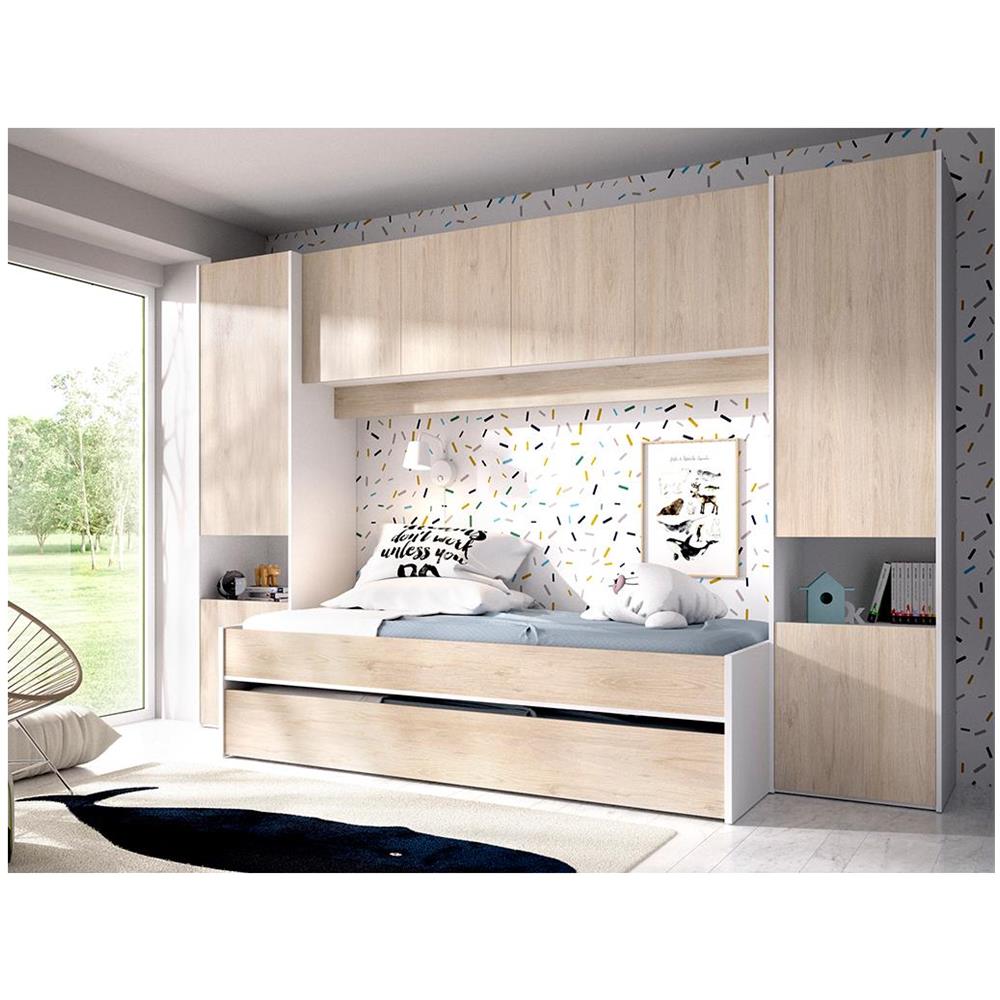 Letto A Scomparsa Con Ponte 90 X 190 Cm Rovere E Bianco - Selena - Foto 1