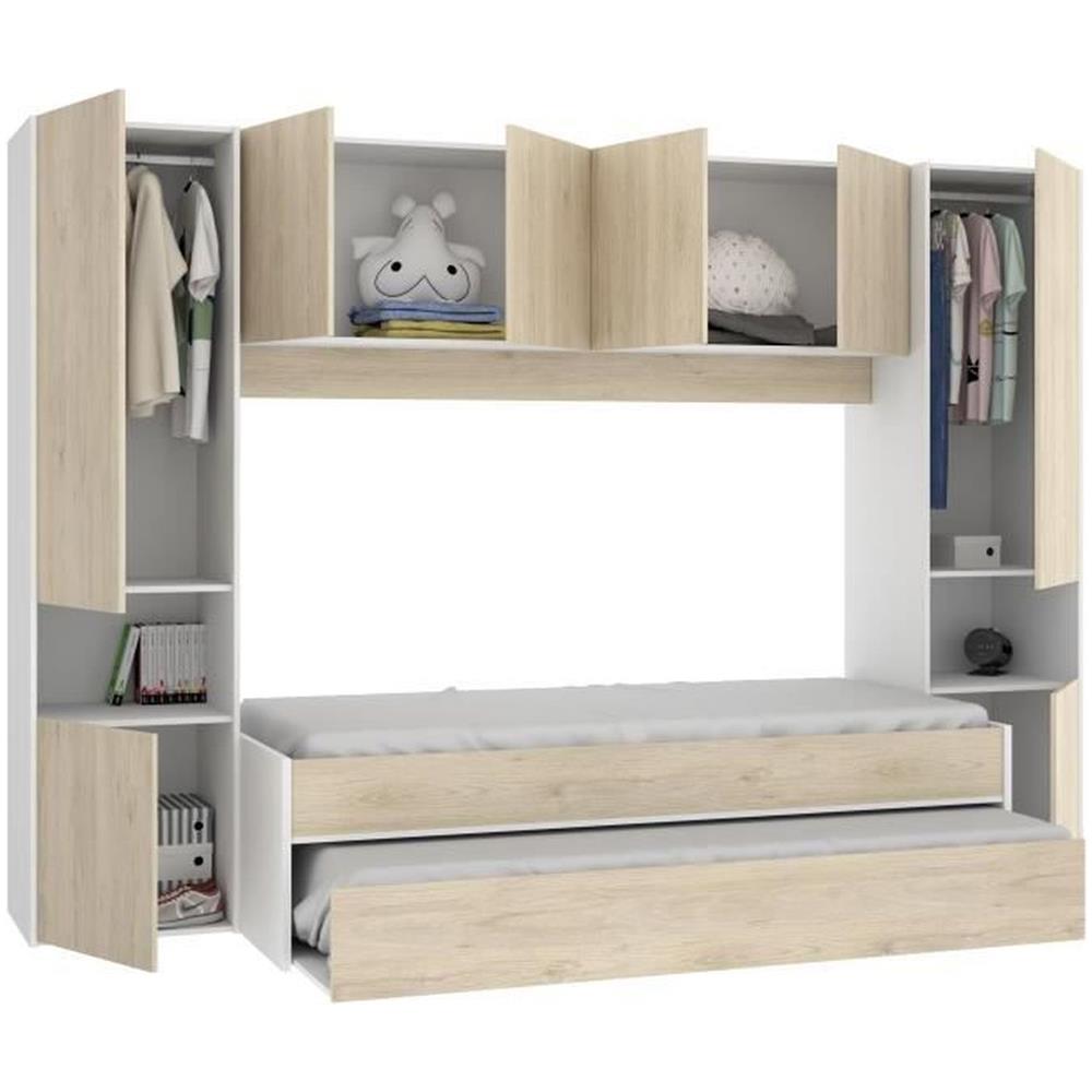 Letto A Scomparsa Con Ponte 90 X 190 Cm Rovere E Bianco - Selena - Foto 7