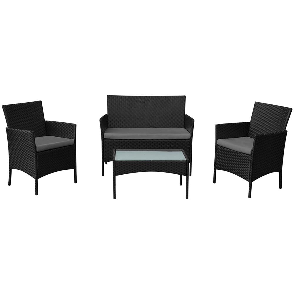 Set Di Mobili Da Giardino Corfou In Resina Nera Intrecciata 4 Posti - Cuscini Grigi - Foto 1