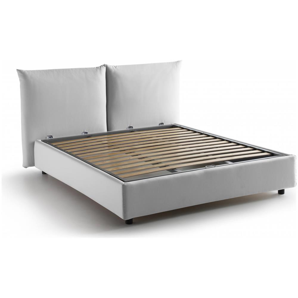 Letto Matrimoniale Tiziana, Letto Contenitore Con Rivestimento In Tessuto, 100% Made In Italy, Apertura Frontale, Adatto Per Materasso Cm 160x190, Bianco - Foto 2