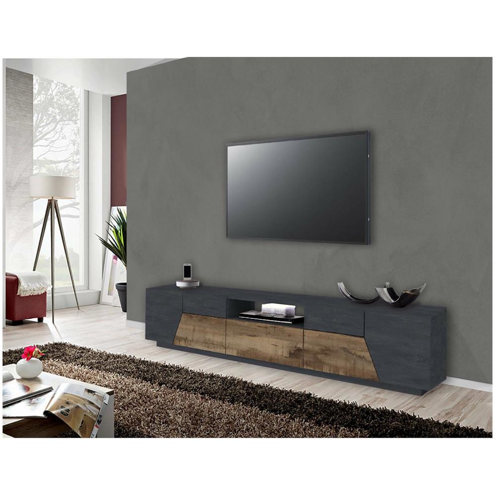 Mobile Porta Tv Jacopo, Credenza Bassa Da Soggiorno, Base Porta Tv, 100% Made In Italy, Cm 220x43h46, Ardesia E Acero - Foto 1
