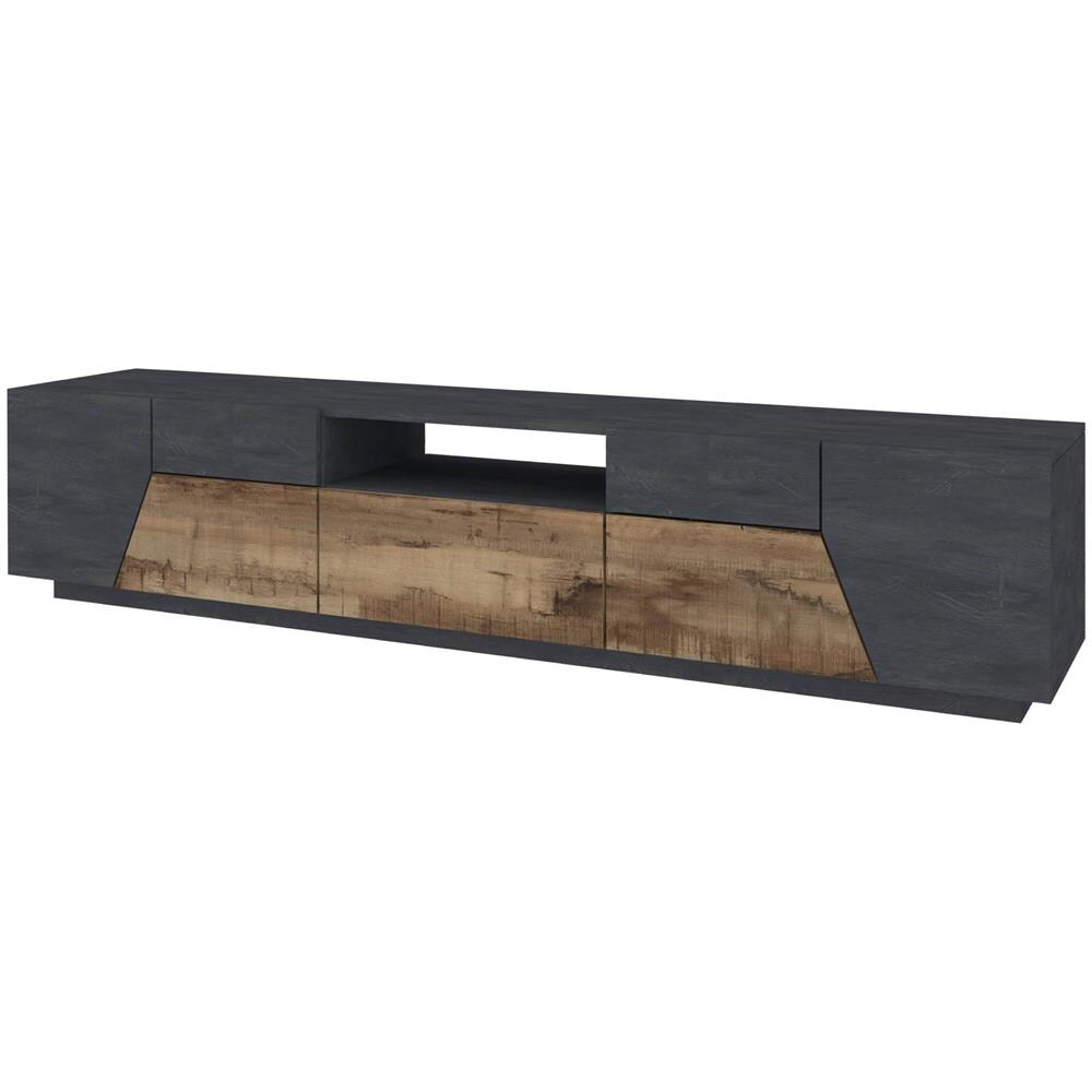 Mobile Porta Tv Jacopo, Credenza Bassa Da Soggiorno, Base Porta Tv, 100% Made In Italy, Cm 220x43h46, Ardesia E Acero - Foto 2
