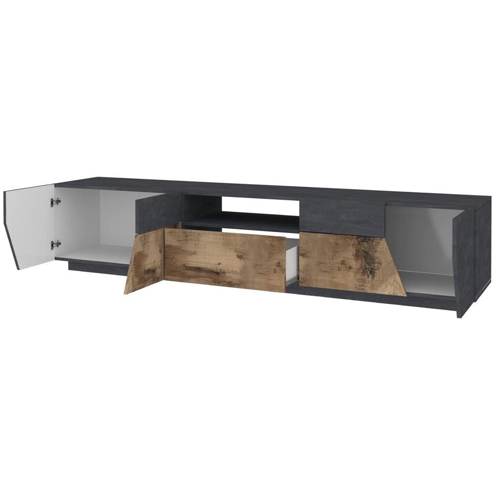 Mobile Porta Tv Jacopo, Credenza Bassa Da Soggiorno, Base Porta Tv, 100% Made In Italy, Cm 220x43h46, Ardesia E Acero - Foto 4