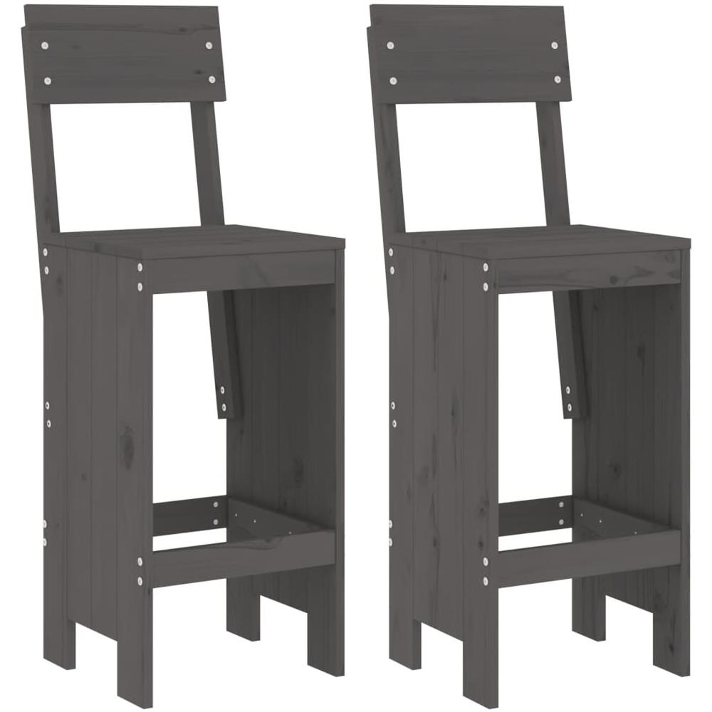 Sgabelli Da Bar 2pz Grigi 40x48,5x115,5 Cm Legno Massello Pino - Foto 2