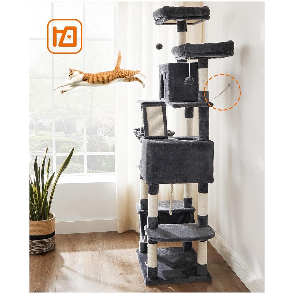 TIRAGRAFFI PER GATTI in corda di sisal grigio scuro e tessuto di peluche - Foto 8