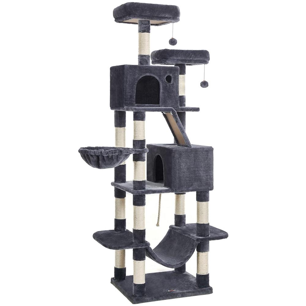 TIRAGRAFFI PER GATTI in corda di sisal grigio scuro e tessuto di peluche - Foto 1