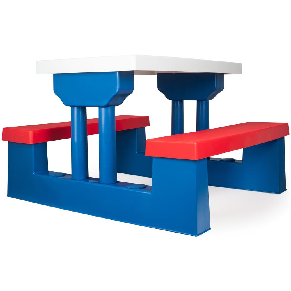 Tavolo picnic da giardino per bambini con ombrellone e panchine, blu e rosso - Foto 1