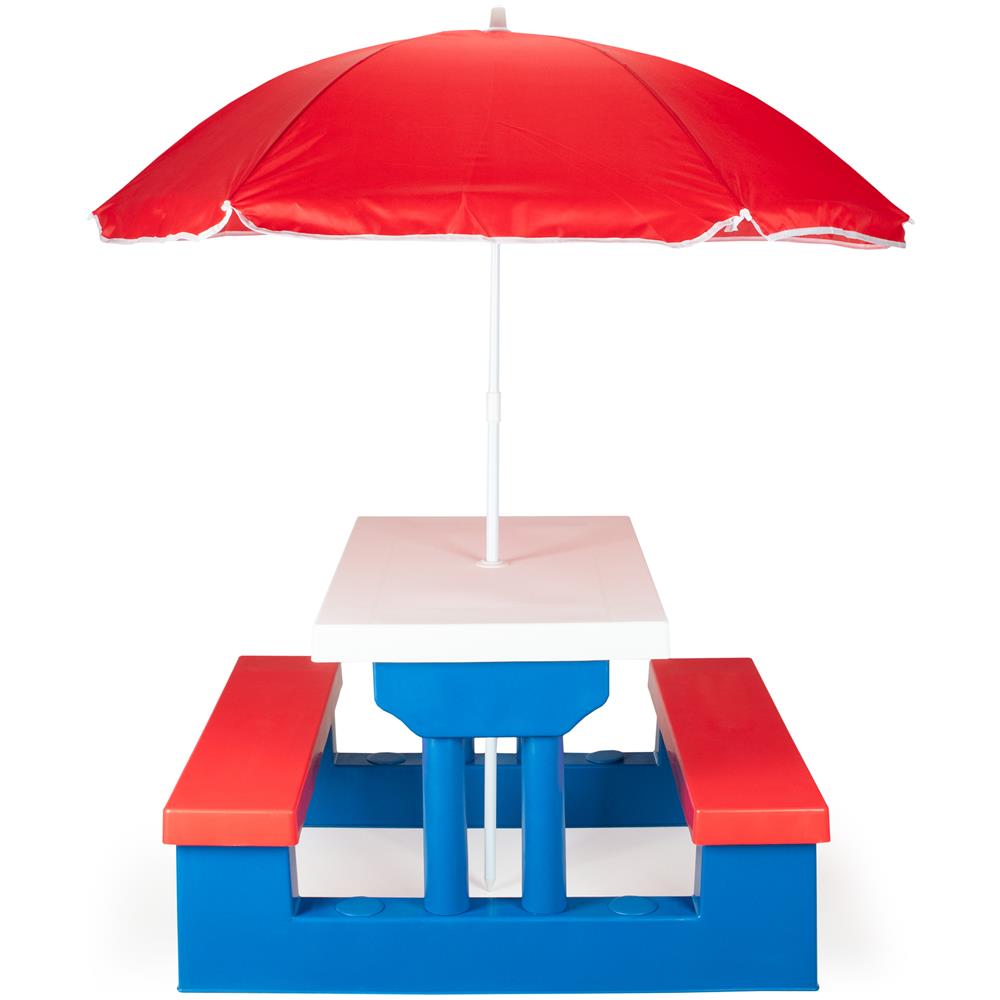 Tavolo picnic da giardino per bambini con ombrellone e panchine, blu e rosso - Foto 2