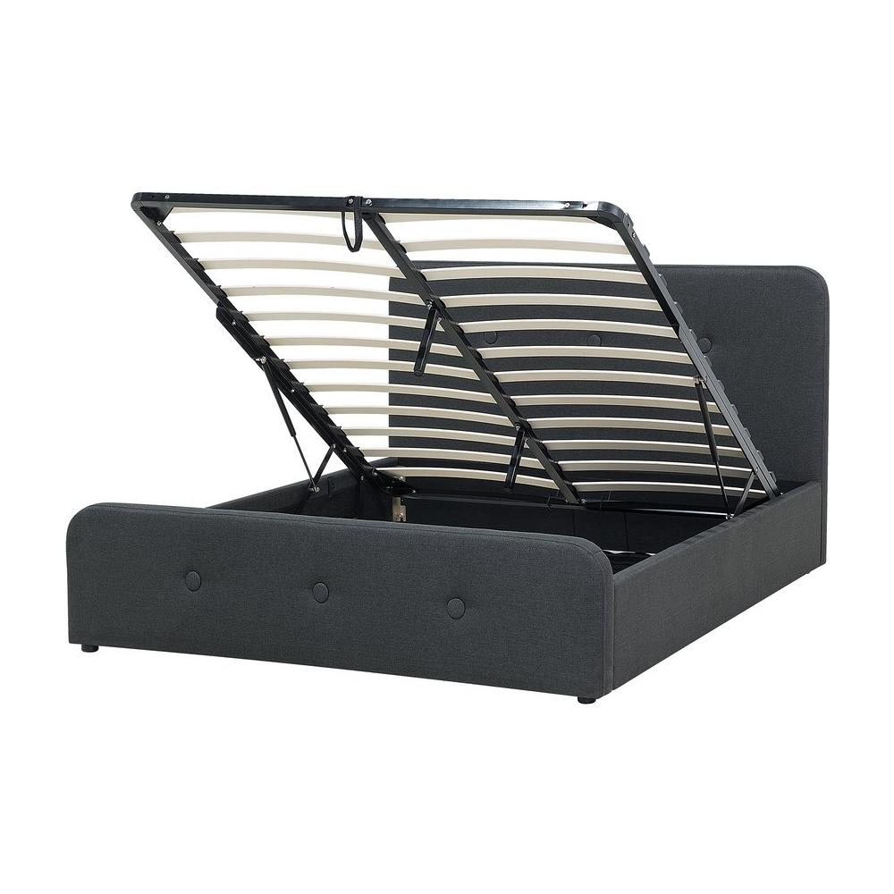 Letto Matrimoniale In Tessuto Grigio Scuro Con Contenitore 140 X 200 Cm Rennes - Foto 1