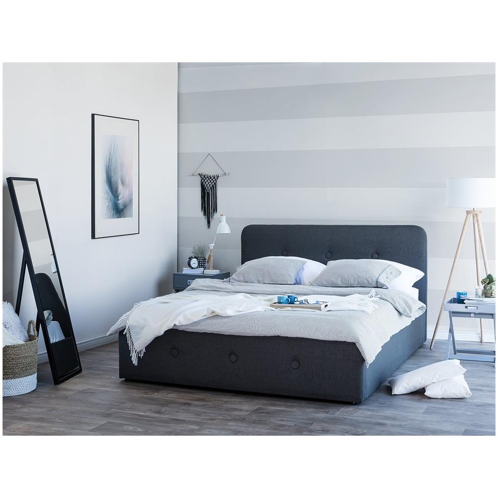 Letto Matrimoniale In Tessuto Grigio Scuro Con Contenitore 140 X 200 Cm Rennes - Foto 2