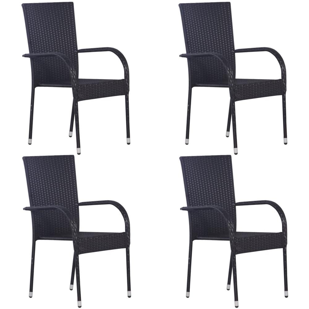 Sedie da Esterno Impilabili 4 pz in Polyrattan Nere - Foto 1