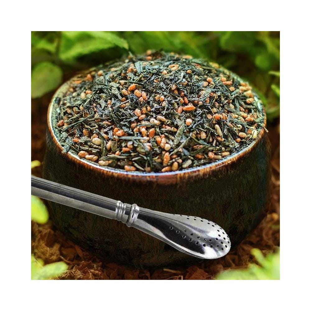 Tè Verde Biologico E Riso Genmaicha 100 G + Cannuccia In Acciaio Inox Con Filtro - Foto 2