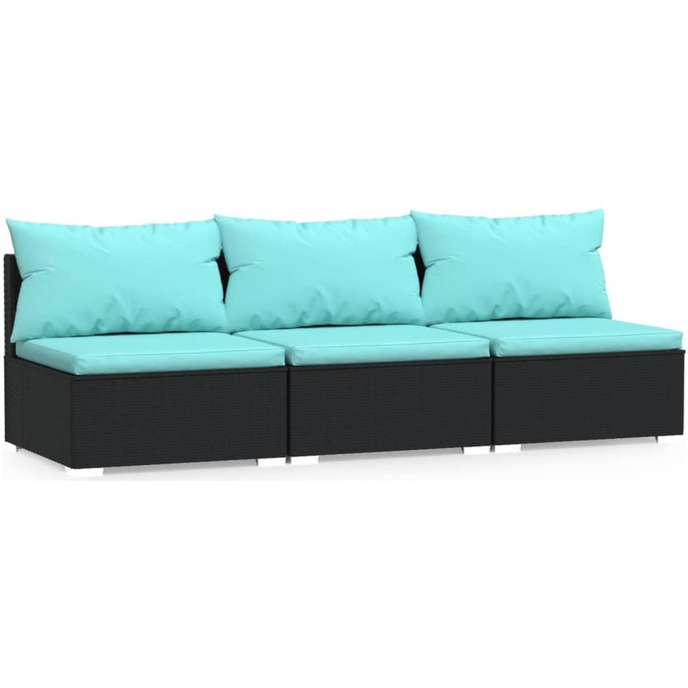Divano A 3 Posti Con Cuscini In Polyrattan Nero - Foto 1