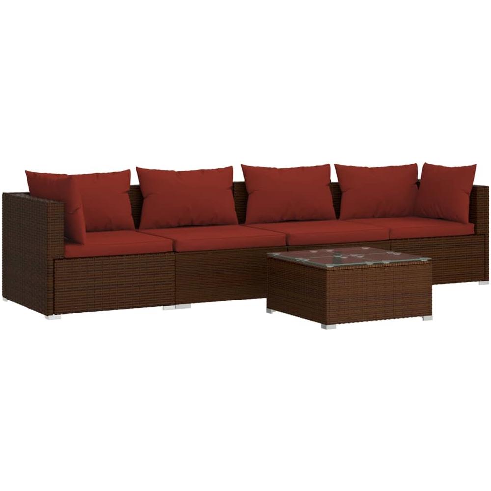 Set Divani Da Giardino 5 Pz Con Cuscini In Poly Rattan Marrone - Foto 1