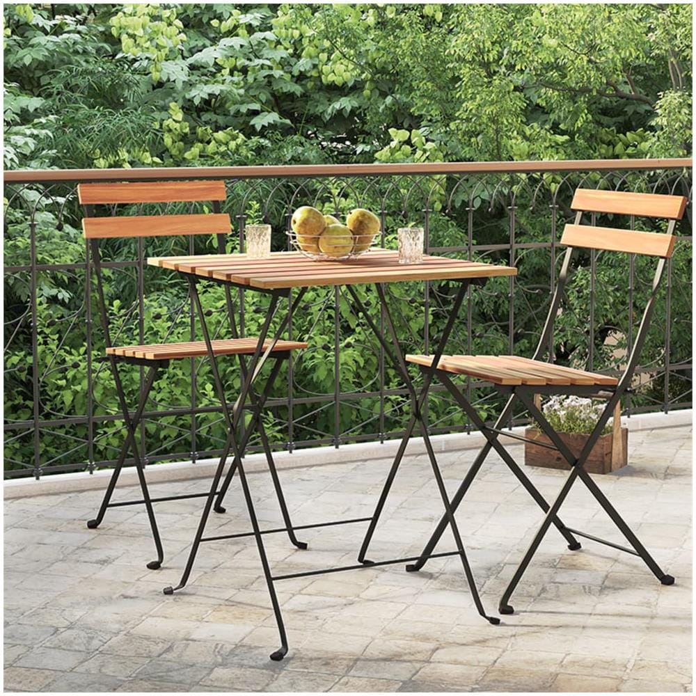 Tavolo Bistrò Pieghevole 55x54x71cm Legno Massello Teak Acciaio - Foto 1