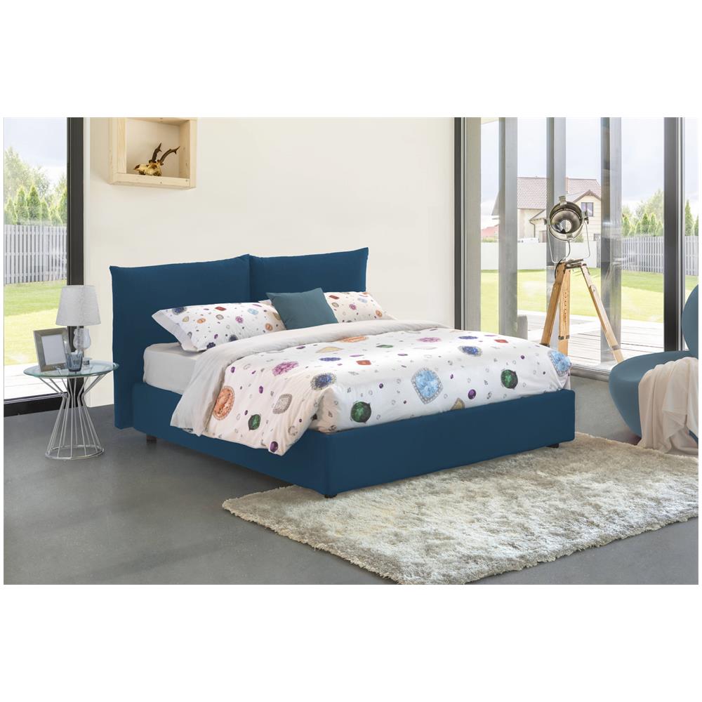 Letto Matrimoniale Tiziana, Letto Contenitore Con Rivestimento In Tessuto, 100% Made In Italy, Apertura Frontale, Adatto Per Materasso Cm 160x190, Blu - Foto 1