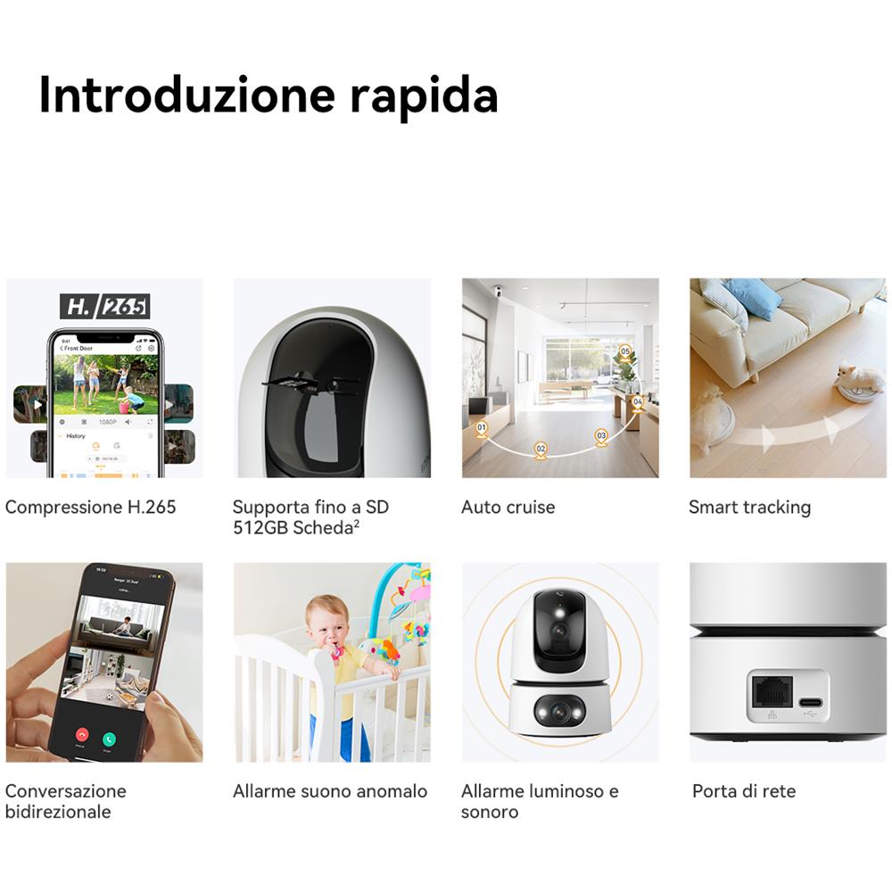 Ranger Dual Pro 6MP Telecamera da interno, motorizzata, con doppia ottica 3MP+3MP, sirena integrata e faretto, tasto di chiamata, rilevamento suoni anomali /umano /animale, smart tracking, funzione privacy, visione notturna, comunicazione bidirezionale, Wi-fi 2.4Ghz, Dual Band, registrazione su Micro SD (fino a 512GB) - NVR o Cloud. Certificazione GDPR. - Foto 33