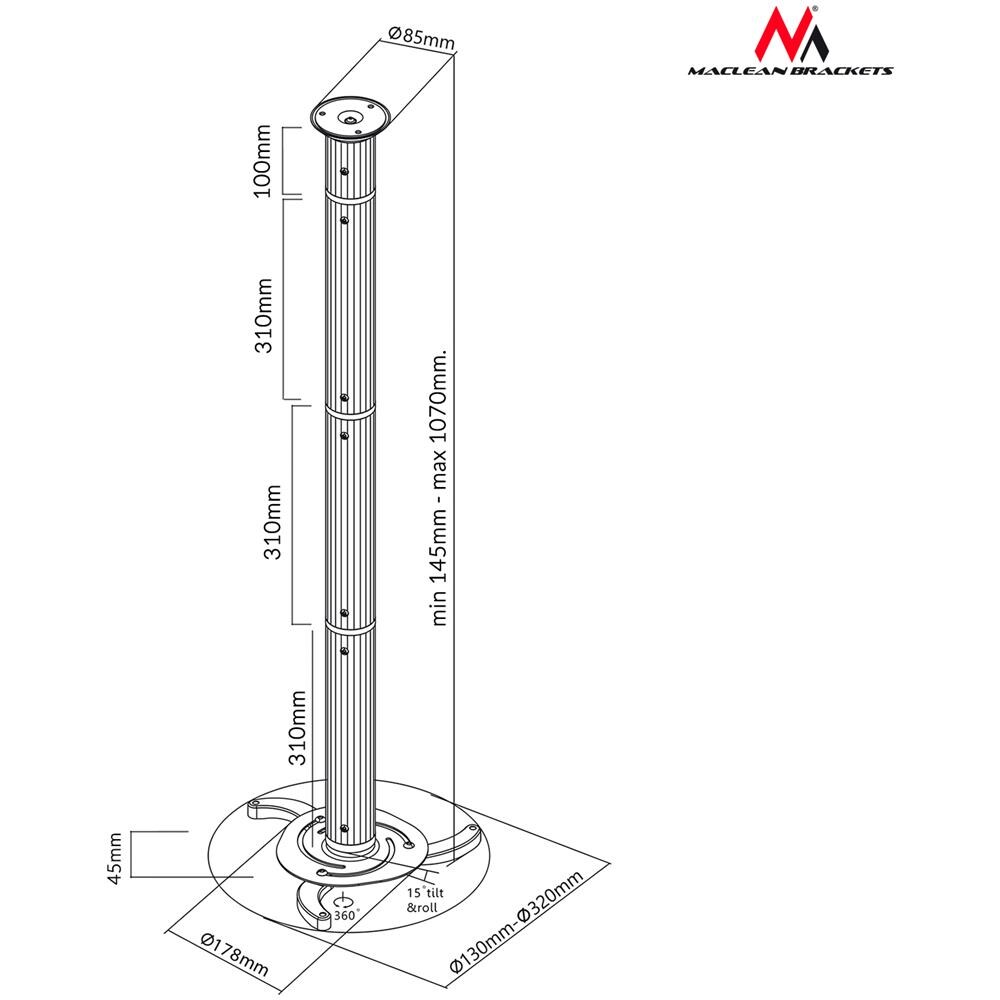 Supporto Staffa Proiettore Videoproiettore 80-980mm Universale Regolabile Da Soffitto Fino A 10kg - Foto 3