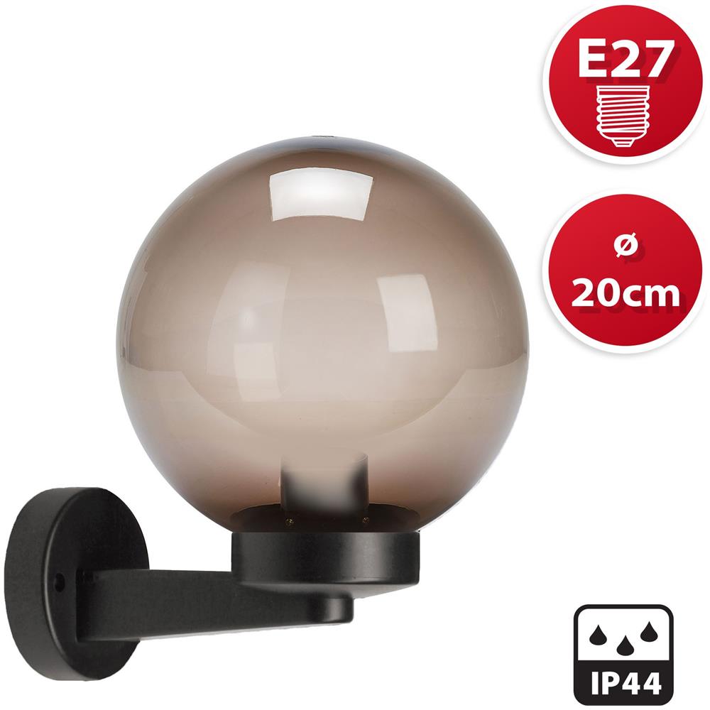 Applique Con Sfera Per Esterno In Pmma, 200mm, E27, Fumé - Foto 4