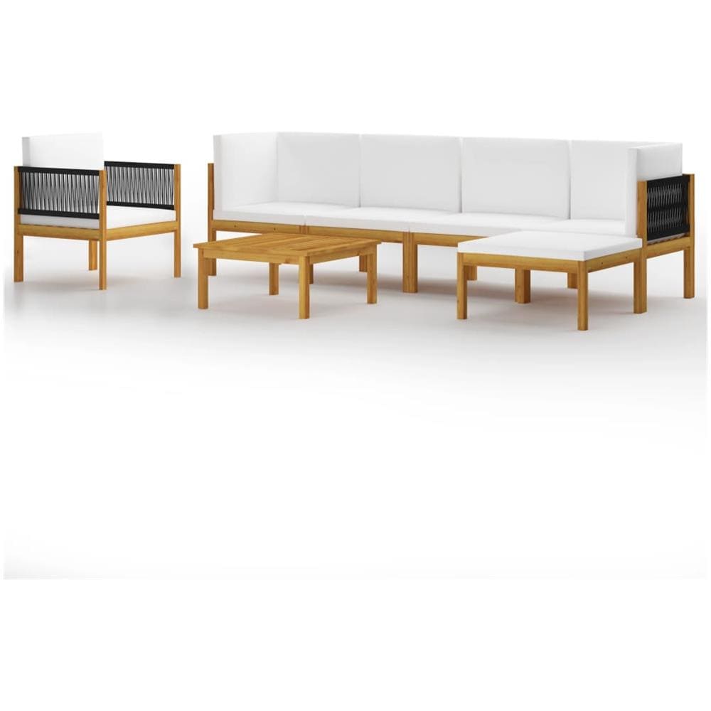 Set Divani da Giardino 7 pz con Cuscini Crema Massello Acacia - Foto 1