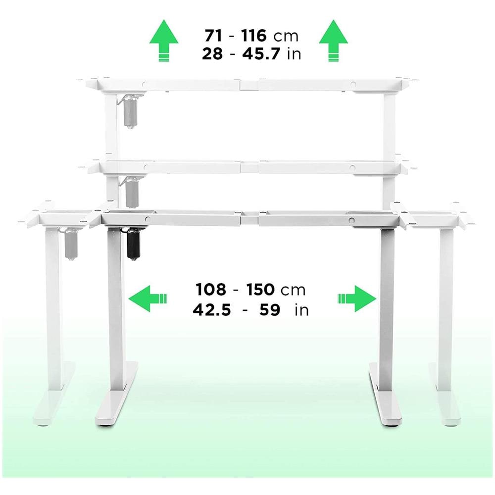 Tm12we Telaio Per Scrivania Elettrico - Altezza Regolabile 71 - 116 Cm - Postazione Di Lavoro Ergonomica - Funzione Memoria - 2 Livelli - Meccanismo Singolo Di Sollevamento - Bianco - Foto 2