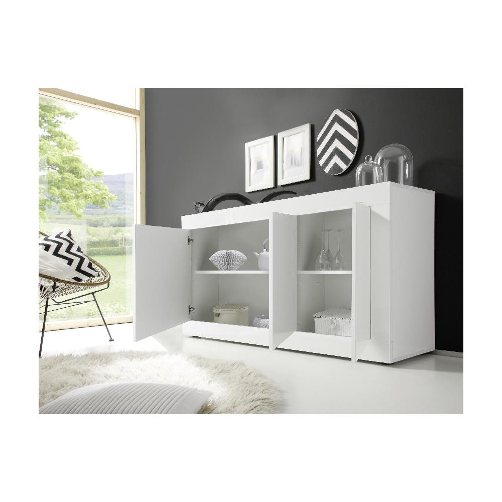 Mobile Multiuso Basic - 4 Ante, Ripiani - Per Sala, Camera, Cucina, Ingresso - Bianco In Truciolare Melaminico, 160 X 43 X 86 Cm - Foto 2