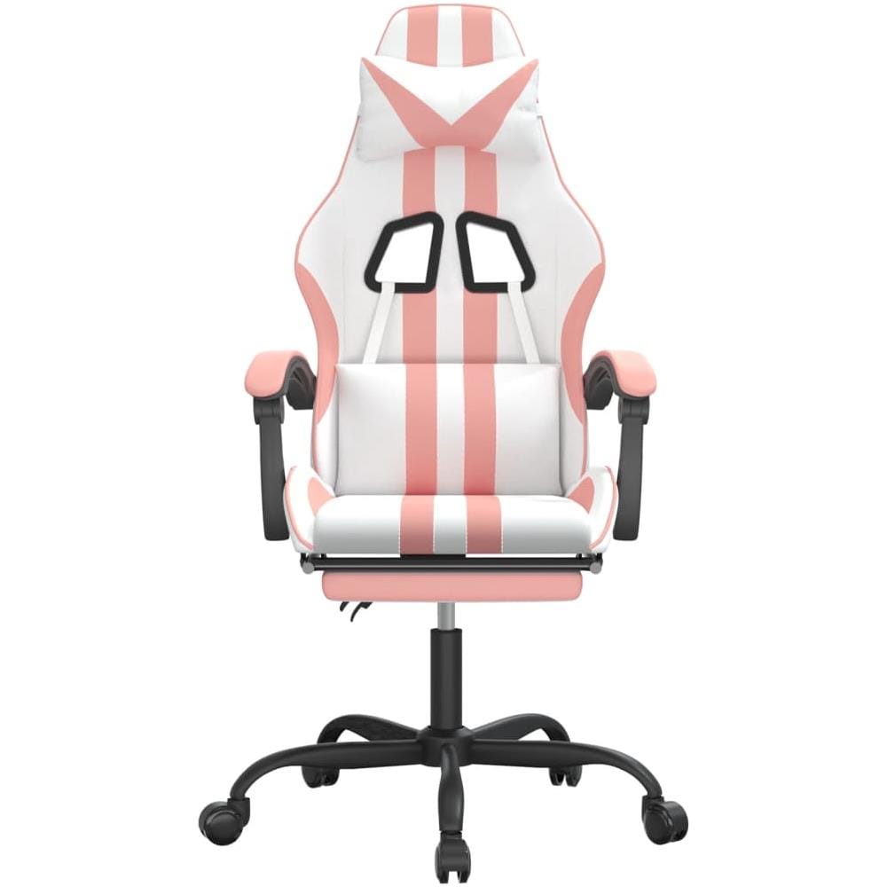 Sedia Da Gaming Con Poggiapiedi Bianco E Rosa In Similpelle - Foto 2