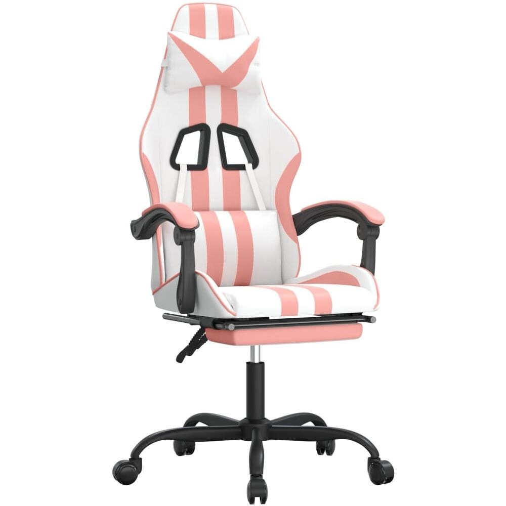 Sedia Da Gaming Con Poggiapiedi Bianco E Rosa In Similpelle - Foto 1