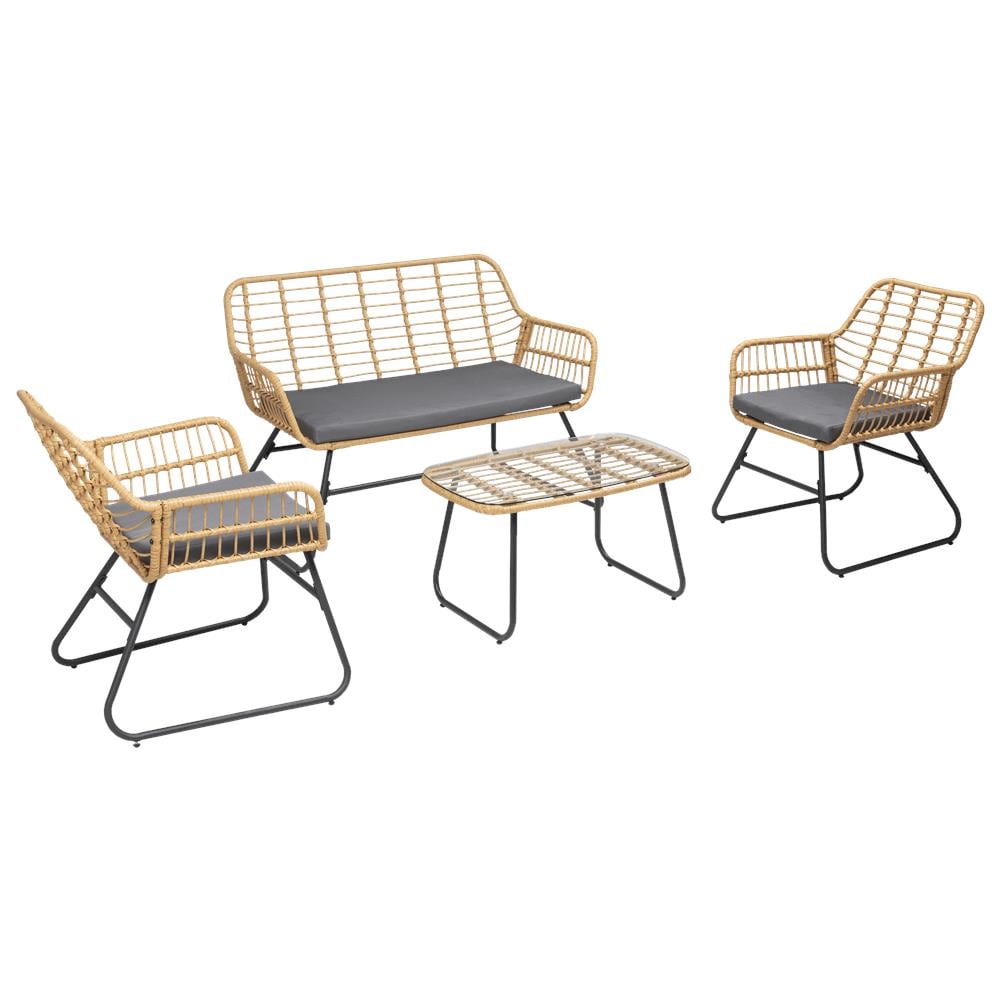 Set Di Mobili Da Giardino Tiga In Resina Intrecciata 4 Posti - Cuscini Grigi - Foto 1