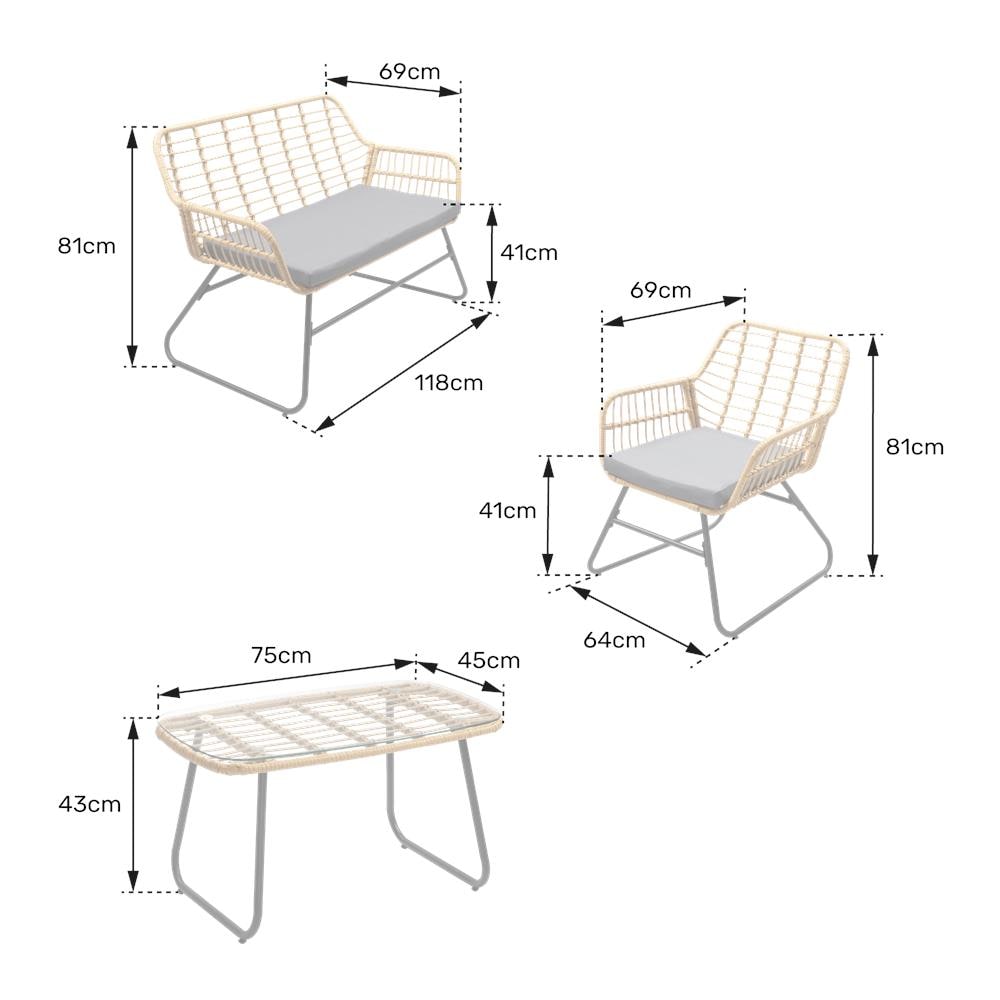 Set Di Mobili Da Giardino Tiga In Resina Intrecciata 4 Posti - Cuscini Grigi - Foto 2