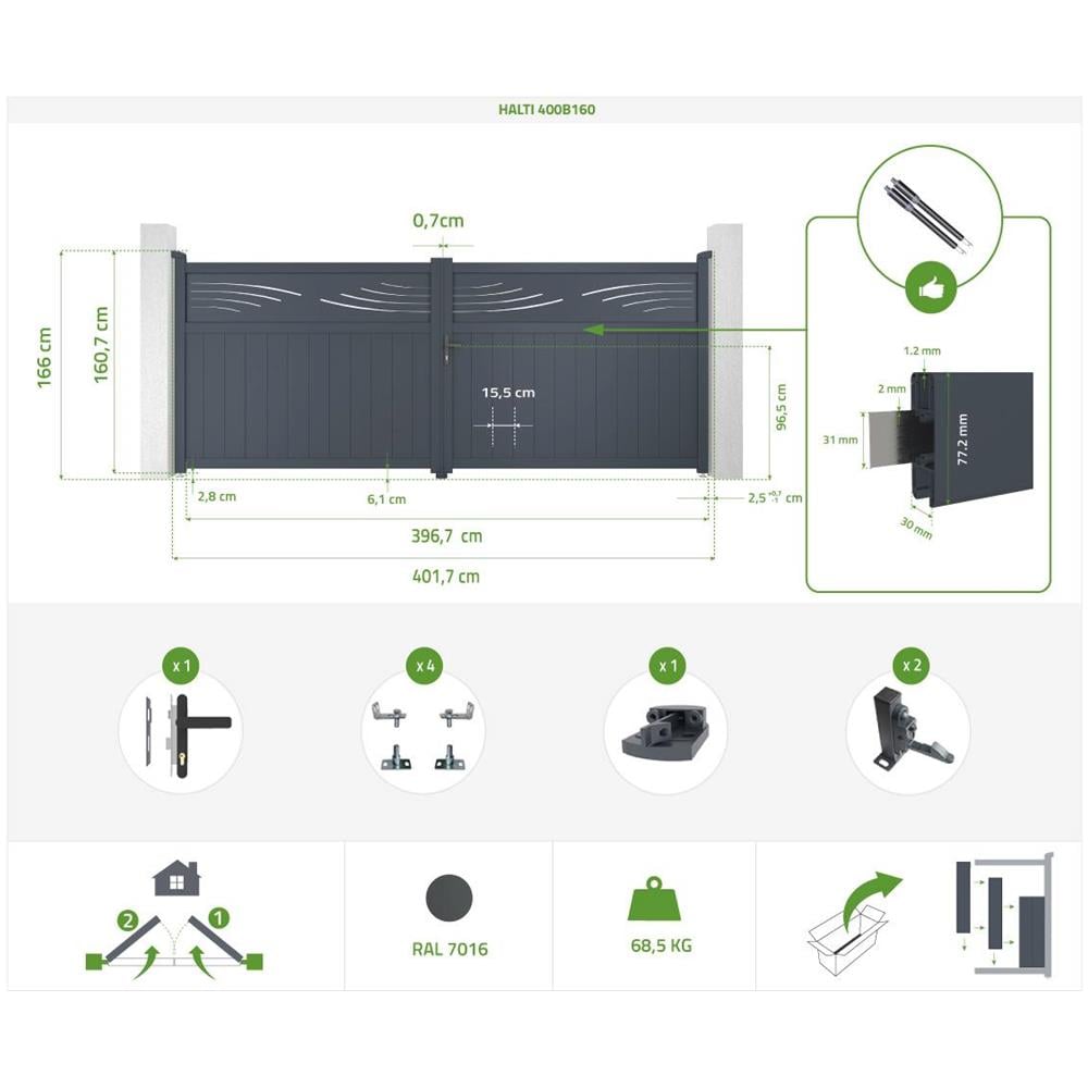 Cancello A Battente In Alluminio 4m Halti 400b160 - Foto 7