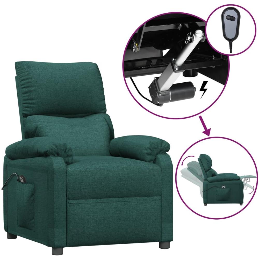 Poltrona Elettrica Reclinabile Verde Scuro In Tessuto - Foto 2
