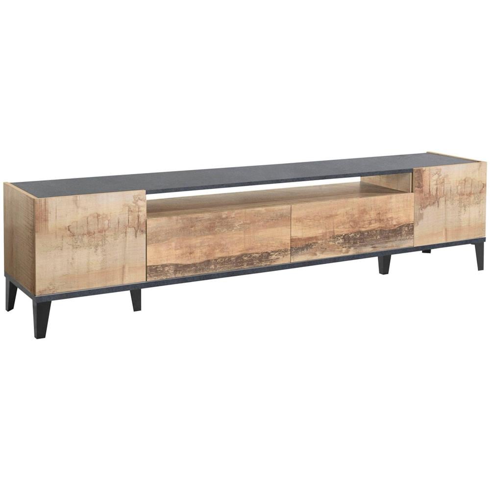 Mobile Porta Tv Raffaele, Credenza Bassa Da Soggiorno A 2 Ante, Base Porta Tv, 100% Made In Italy, Cm 200x40h47, Ardesia E Acero - Foto 2