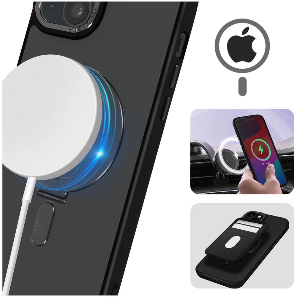 Cover Magsafe Per Iphone 15 Plus Silicone Gel Anello Supporto Bordo Nero - Foto 2