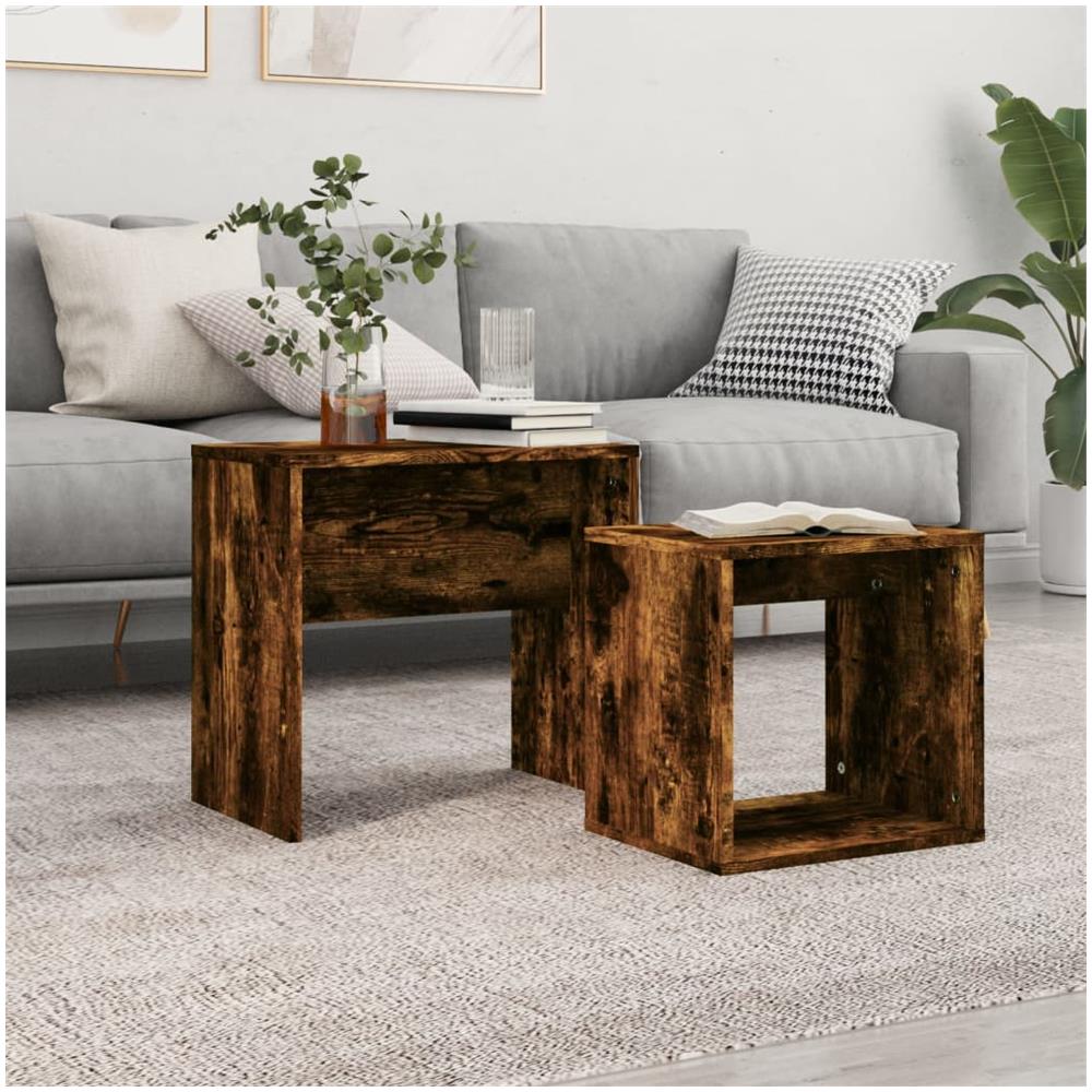 Tavolini Impilabili 2 Pz Rovere Fumo In Legno Multistrato - Foto 1