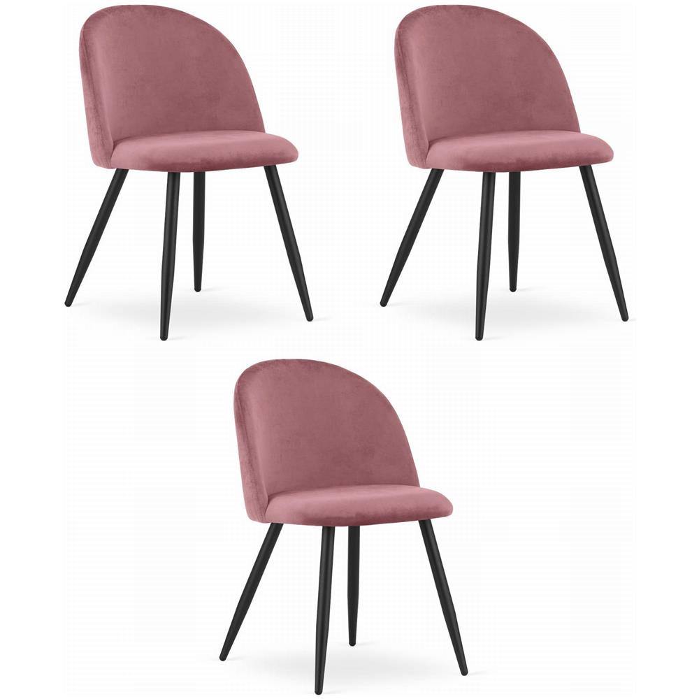 Sedia BELLO in velluto rosa scuro con gambe in metallo nero x3 - Foto 1
