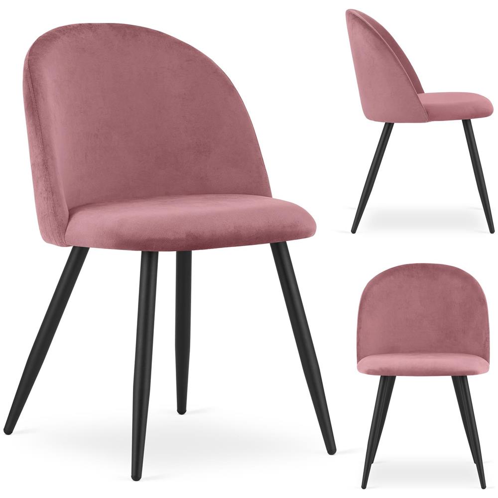 Sedia BELLO in velluto rosa scuro con gambe in metallo nero x3 - Foto 7